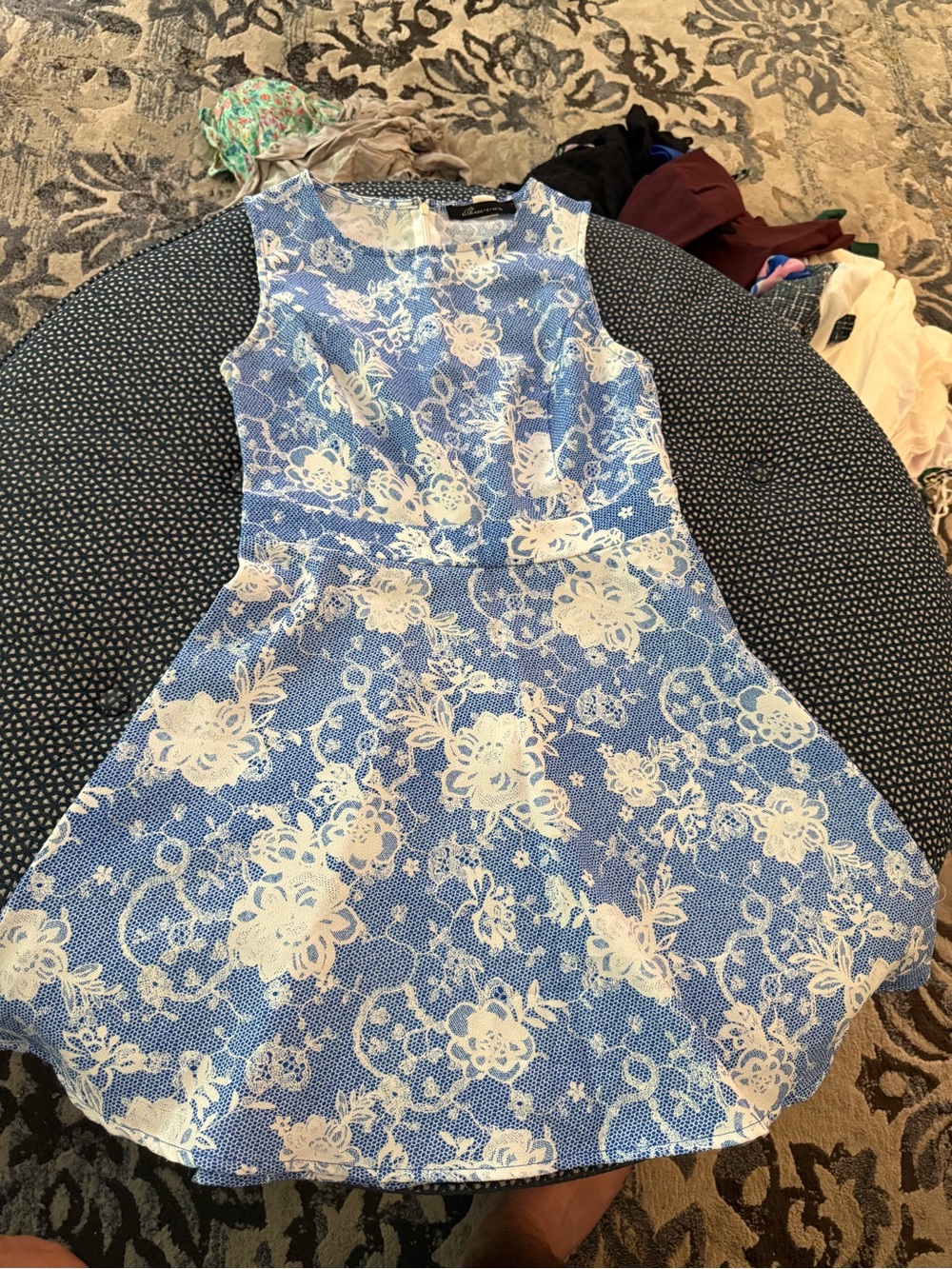 Girls Blue Floral Lace Fit-and-Flare Dress